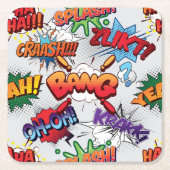 スーパーヒーローバブルパターン スクエアペーパーコースター (正面)