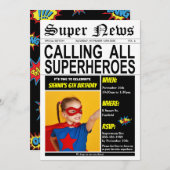 スーパーヒーローバースデーパーテすごいィーヒーローガールボーイ写真 招待状 (正面/裏面)