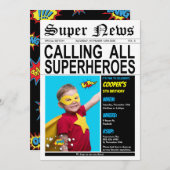 スーパーヒーローバースデーパーテすごいィーヒーローボーイガール写真 招待状 (正面/裏面)