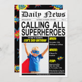 スーパーヒーローバースデーパーティすごいーヒーローボーイ写真 招待状 (正面/裏面)