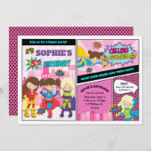 スーパーヒーローバースデーパーティーガールパワーヒーロすごいー 招待状 (正面/裏面)