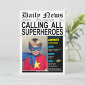 スーパーヒーローバースデーパーティーヒーローボーイガールフォト 招待状 (スタンド正面)