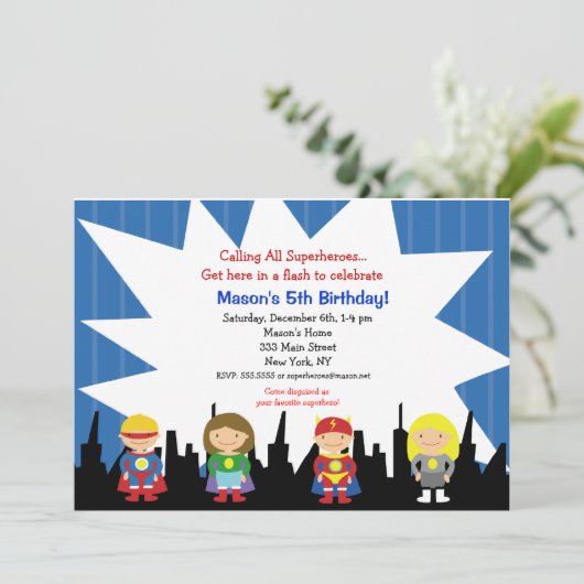 スーパーヒーローバースデーパーティ招待状 招待状 (スタンド正面)