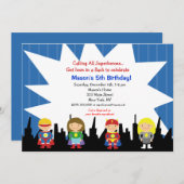 スーパーヒーローバースデーパーティ招待状 招待状 (正面/裏面)