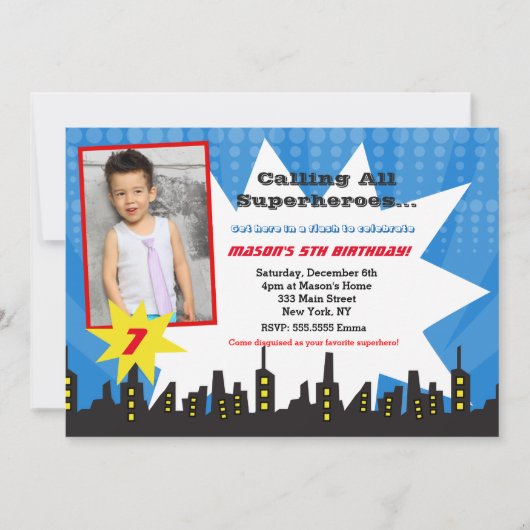 スーパーヒーローバースデーパーティ招待状 招待状 (正面)
