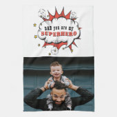 スーパーヒーローパパ漫画スピーチバブルファーザーの日 キッチンタオル (縦)