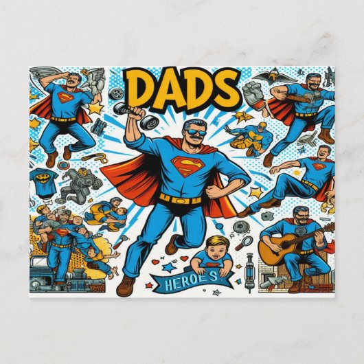 スーパーヒーローパパ漫画本スタイル シーズンポストカード (正面)