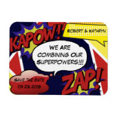 スーパーヒーローパロディ日付結婚を保存 マグネット (横)