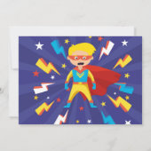 スーパーヒーローパーティの招待状ボーイズ青すごい写真 招待状 (裏面)