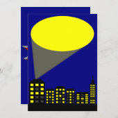 スーパーヒーローパーティの招待状 – シティスケープ&スポットライト 招待状 (正面/裏面)