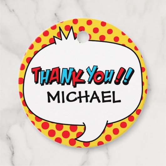 スーパーヒーローパーティーサンキューユーメッセージカード フェイバータグ (正面)