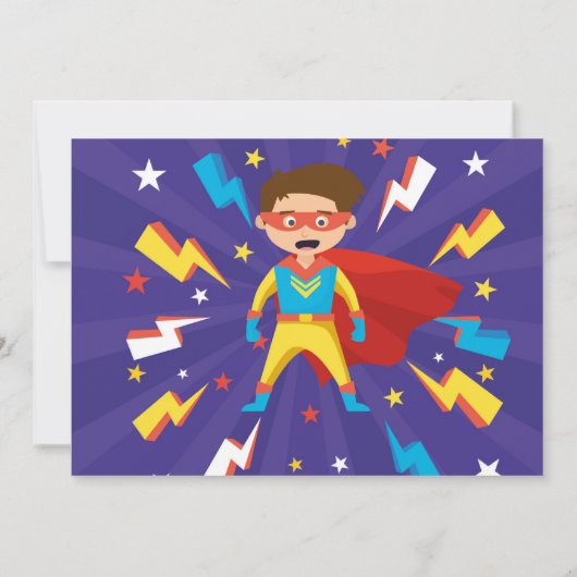 スーパーヒーローパーティーフォトボーイズ青すごい星 招待状 (裏面)