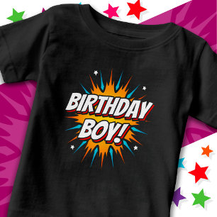 スーパーヒーローパーティー漫画ブックヒーロー誕生日ボーイ ベビーTシャツ