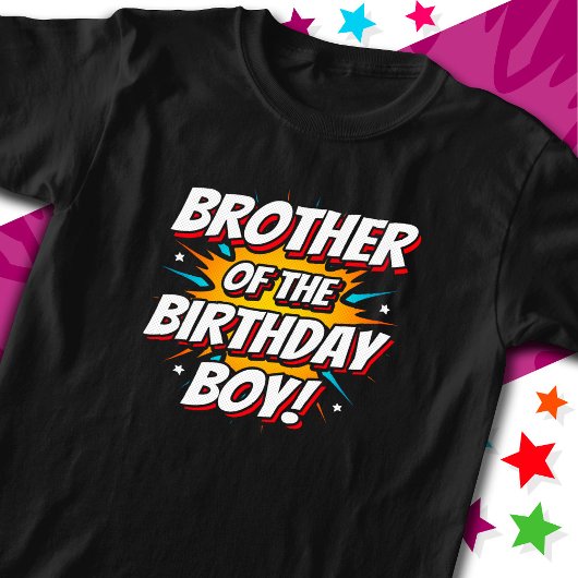 スーパーヒーローパーティー漫画ブラザーの誕生日ボーイ Tシャツ