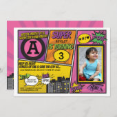 スーパーヒーローピンクガール招待状すごい招待状 招待状 (正面/裏面)