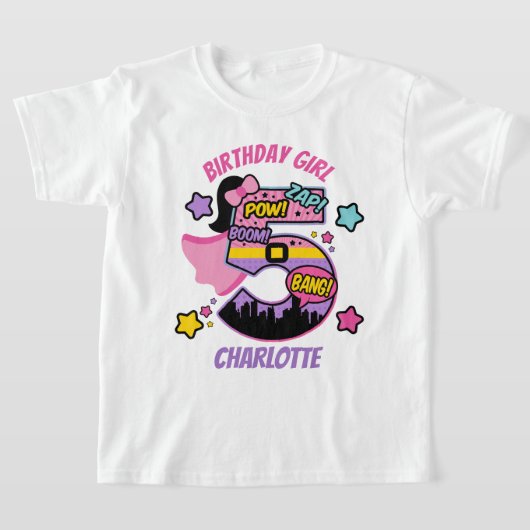 スーパーヒーローフィフス誕生日ガール5thすごいガール tシャツ (レイダウン)