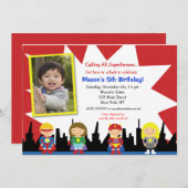 スーパーヒーローフォトバースデーパーティ招待状 招待状 (正面/裏面)