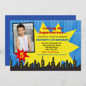 スーパーヒーローフォトバースデーパーティ招待状 招待状 (正面/裏面)