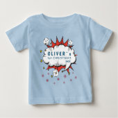 スーパーヒーローベイビーの初めてのクリスマス雪の結晶 ベビーTシャツ (正面)