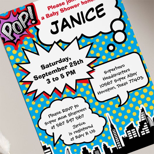 スーパーヒーローベビーシャワーパーティの招待状 招待状