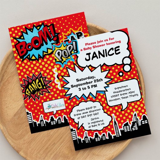 スーパーヒーローベビーシャワーパーティの招待状 招待状