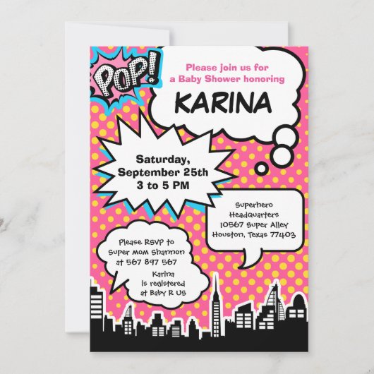 スーパーヒーローベビーシャワーパーティの招待状 招待状 (正面)