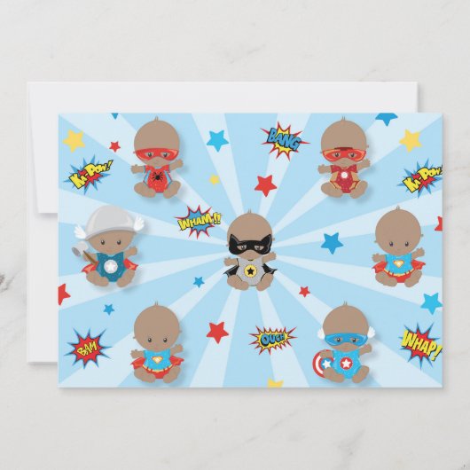 スーパーヒーローベビーシャワーボーイアフリカ系アメリカ人 招待状 (裏面)