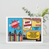 スーパーヒーローベビーシャワー/スーパーヒーロー漫画ブック 招待状 (スタンド正面)