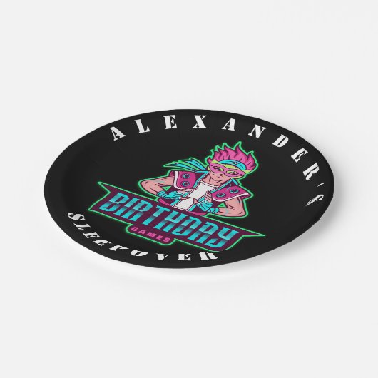 スーパーヒーローボーイグリーンとピンクマスクアバター誕生日 ペーパープレート (アングル)