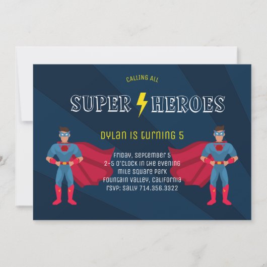 スーパーヒーローボーイズ漫画ブックバースデーパーティー 招待状 (正面)