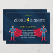 スーパーヒーローボーイズ漫画ブックバースデーパーティー 招待状 (正面/裏面)