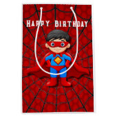 スーパーヒーローボーイバースデーパーティー ミディアムペーパーバッグ (正面)
