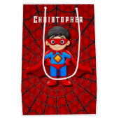 スーパーヒーローボーイバースデーパーティー ミディアムペーパーバッグ (裏面)