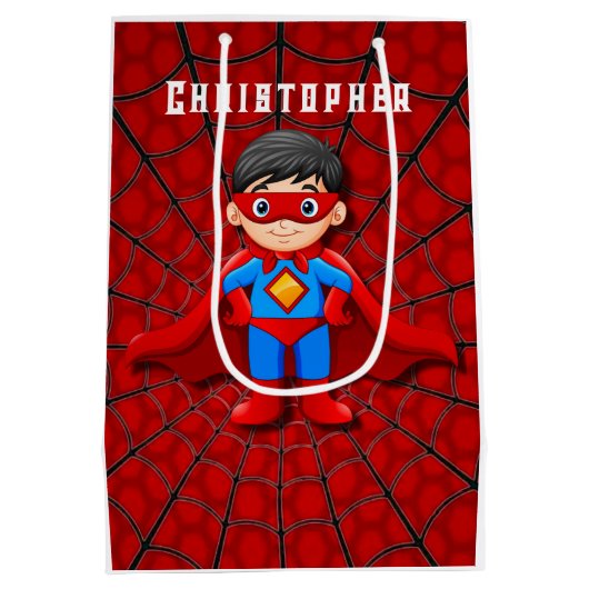 スーパーヒーローボーイバースデーパーティー ミディアムペーパーバッグ (裏面)