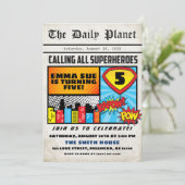スーパーヒーローボーイ新聞漫画スタイル誕生日 招待状 (スタンド正面)