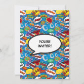 スーパーヒーローボーイ漫画ブックバースデーパーティーブルー 招待状 (裏面)