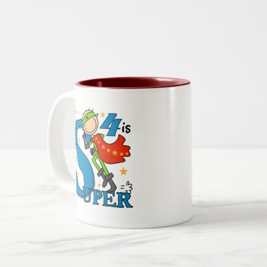 スーパーヒーローボーイ4th誕生日Tシャツとギフト ツートーンマグカップ (正面左)