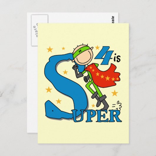 スーパーヒーローボーイ4th誕生日Tシャツとギフト ポストカード (正面/裏面)