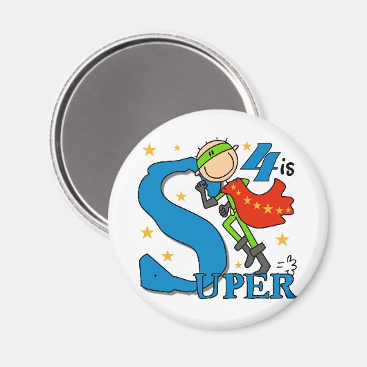 スーパーヒーローボーイ4th誕生日Tシャツとギフト マグネット (正面/裏面)
