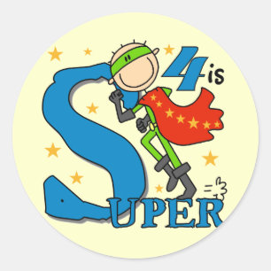 スーパーヒーローボーイ4th誕生日Tシャツとギフト ラウンドシール