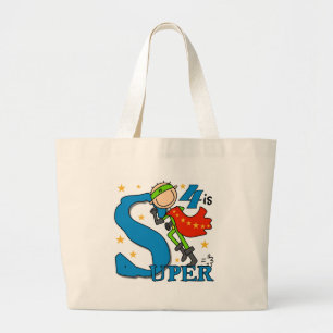 スーパーヒーローボーイ4th誕生日Tシャツとギフト ラージトートバッグ