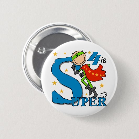 スーパーヒーローボーイ4th誕生日Tシャツとギフト 缶バッジ (正面&裏面)