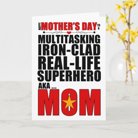 スーパーヒーローママママザーズデイタイポグラフィ カード (黄色い花)