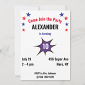 スーパーヒーローユニークアメージングボーイファブラス誕生日 招待状 (裏面)