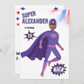 スーパーヒーローユニークアメージングボーイファブラス誕生日 招待状 (正面/裏面)