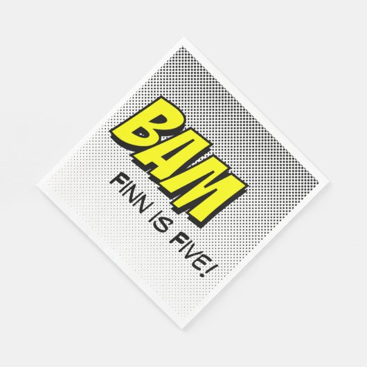 スーパーヒーローランチョンナプキンス黄色「バム」ドット付き スタンダードランチョンナプキン (角)