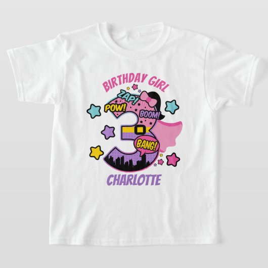 スーパーヒーロー三誕生日ガール三すごい女 Tシャツ (レイダウン)