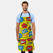 スーパーヒーロー佐賀：かわいい漫画柄 エプロン (着用した状態)