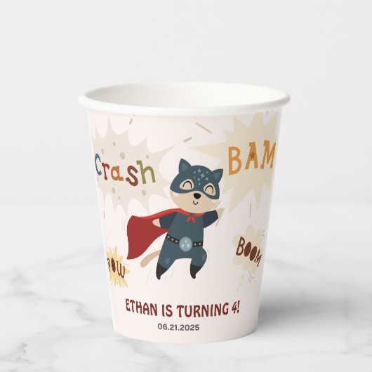 スーパーヒーロー動物かわいいキッドの誕生日 紙コップ (正面)