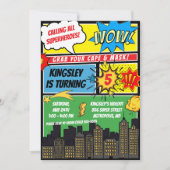 スーパーヒーロー呼び出し！漫画誕生日パーティー 招待状 (正面)